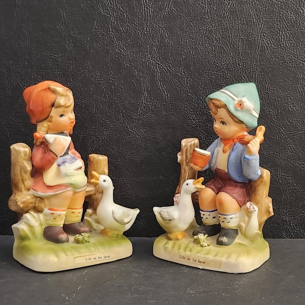Two Vintage Erich Stouffer Figurines EC Life on The Farm Boy and Girl With Duck
